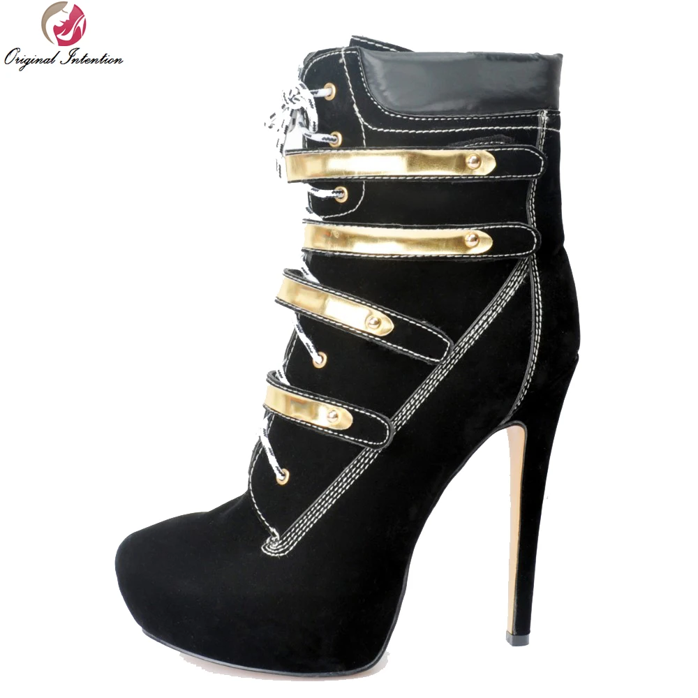 Original Intention Cool Women Ankle Boots Platform Round Toe Thin Heel Boots High-quality Black Shoes Woman Plus EU Size 34-46
Original Intention Cool Women Ankle Boots Platform Round Toe Thin Heel Boots High-quality Black Shoes Woman Plus EU Size 34-46
