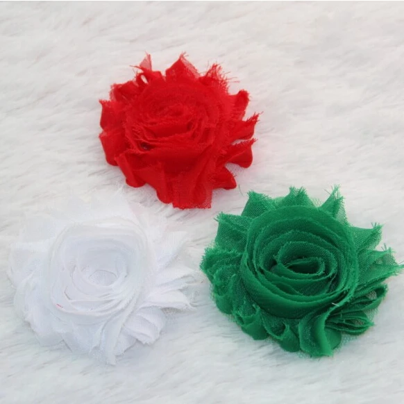 

Red White Green Free shipping 2.5" Chic Shabby Frayed Flower 60pcs/lot Children Hair Accessories DIY Headbands Wholesale