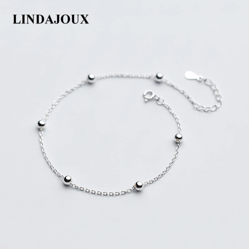 Pretty Cute Polish Bead Link Chain 925 Sterling Silver Ankle Bracelets For Women Foot Anklet Sterling-silver-jewelry | Украшения и