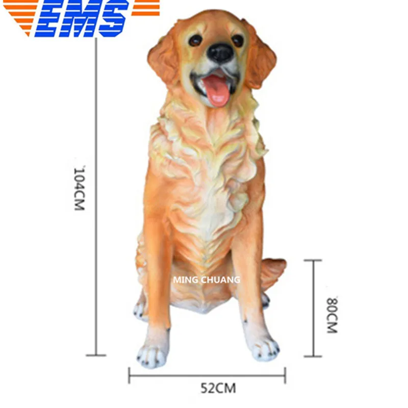 

40"Cute Puppy Golden Retriever Statue Medium-Sized Dog Full-Length Portrait Resin 104CM Action Figure Collectible Model Toy J442