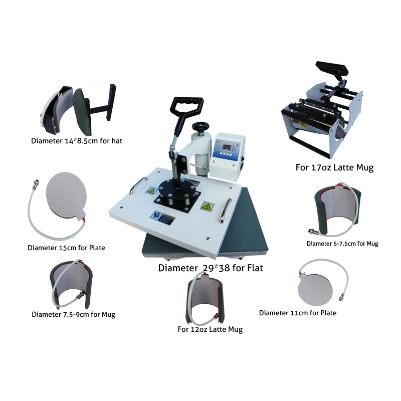 Combo Multifunction 8 in 1 Heat Press Machine with CE approved for t-shirt/cap/mug/plate/phone case
Combo Multifunction 8 in 1 Heat Press Machine with CE approved for t-shirt/cap/mug/plate/phone case