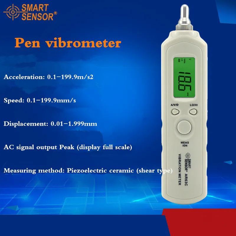 Smart Sensor AR63C Pen Vibration Meter Tester Velocity Acceleration Displacement measurement
Smart Sensor AR63C Pen Vibration Meter Tester Velocity Acceleration Displacement measurement