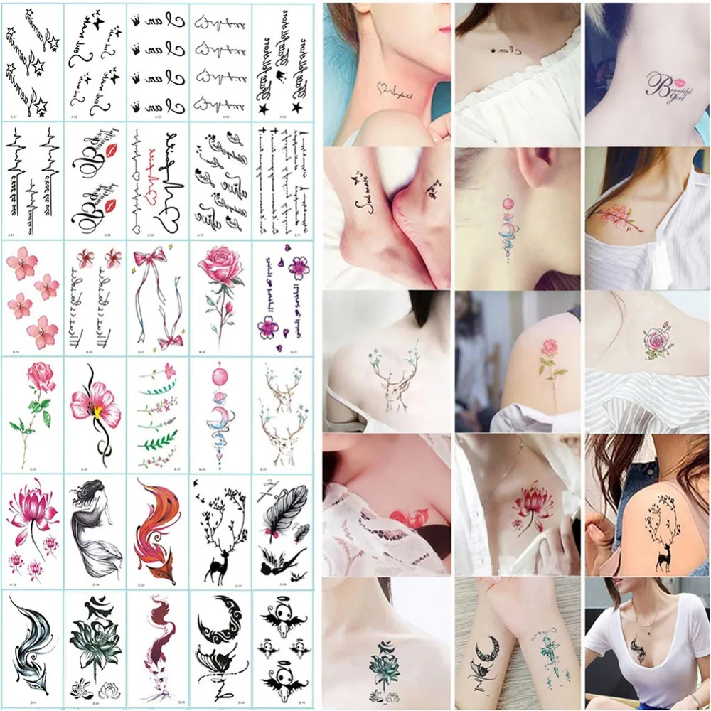 30 шт./компл. Временная водостойкая татуировка стикер для женщин 3D цветок