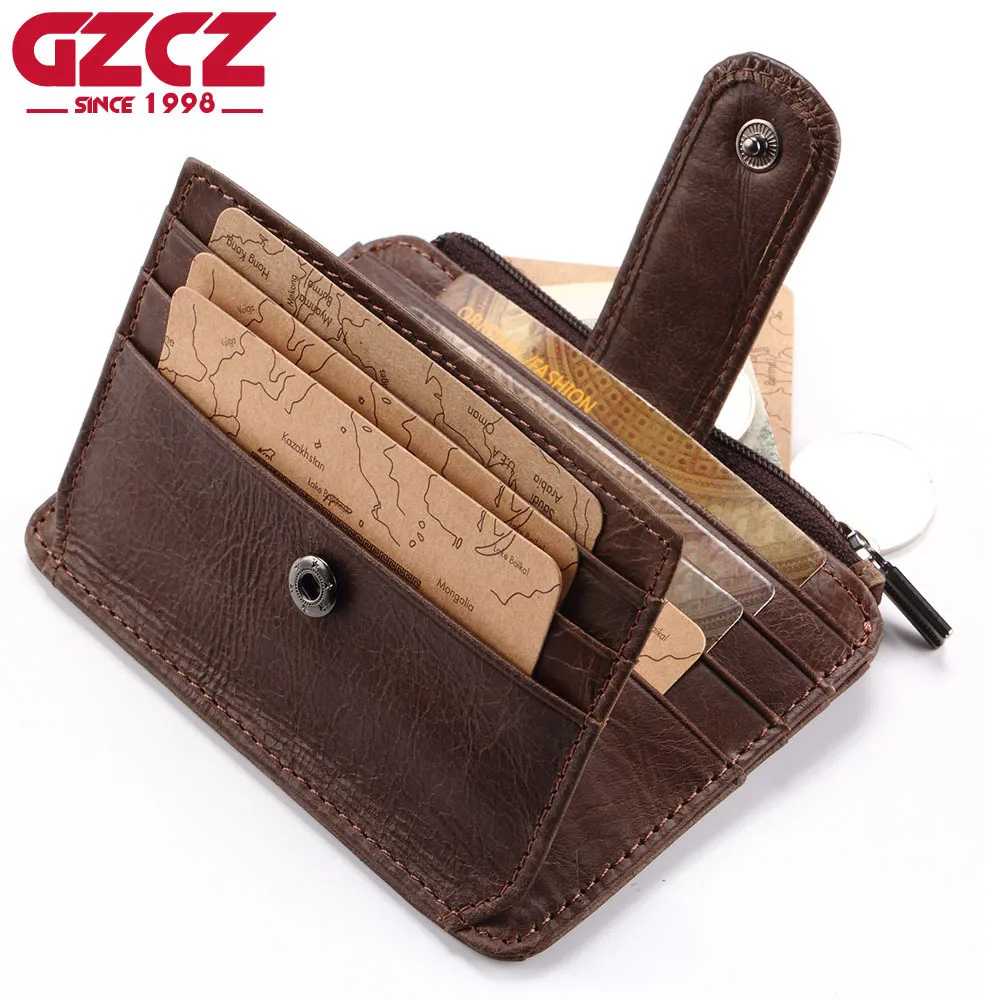 Genuine Leather Credit Card Holder Coin Pocket Purse Men Wallet Hasp Zipper Design Female Women Fashion Mini Money | Багаж и сумки