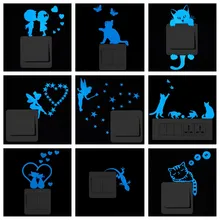 Blue-light Luminous Switch Sticker Home Decor Cartoon Glowing Wall Stickers Dark Glow Decoration Sticker, Cat/Fairy/Moon Stars..