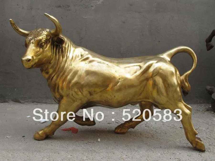 Чистая медь Китай выгравированный вручную бык Lucky Feng shui статуя | Дом и сад