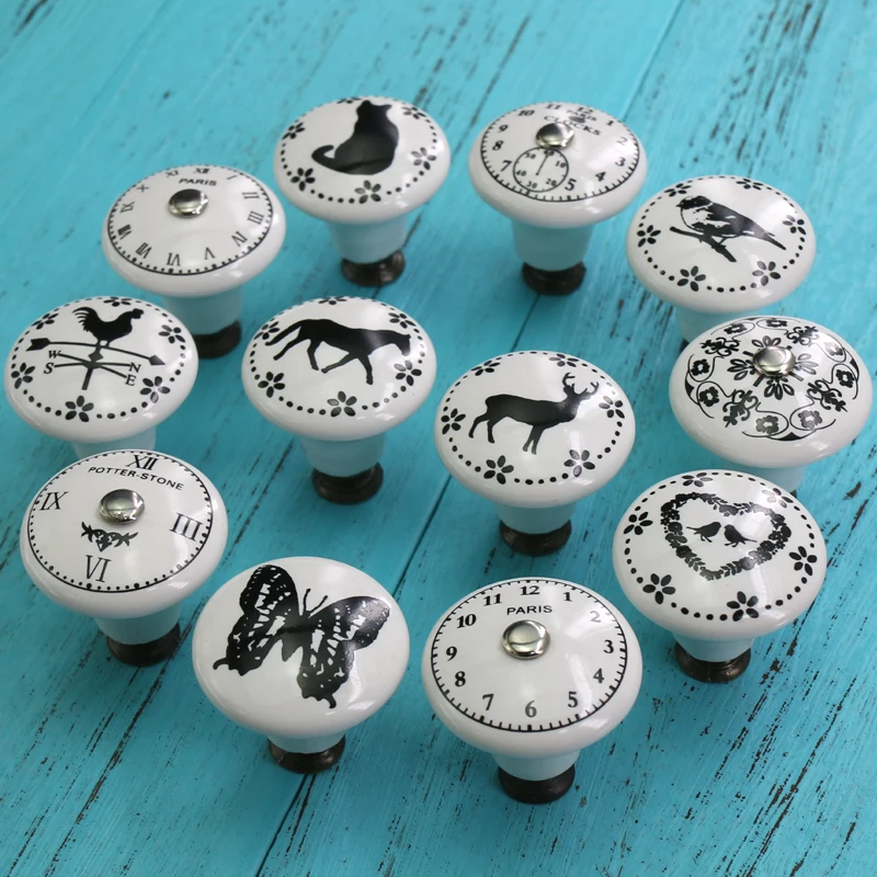 1x porcelain cupboard door knob pastoral Country cottage furniture cabinet knobs Clock animal Printed White Ceramic drawer Pull
1x porcelain cupboard door knob pastoral Country cottage furniture cabinet knobs Clock animal Printed White Ceramic drawer Pull