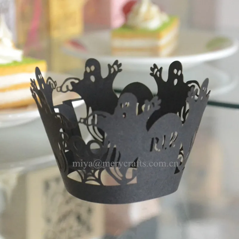 black & white halloween accessory,laser logo ghost cupcake wrappers for Halloween
black & white halloween accessory,laser logo ghost cupcake wrappers for Halloween