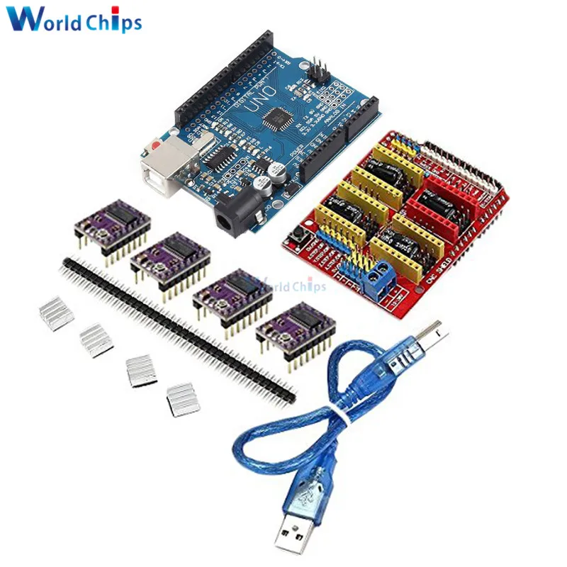 CNC Shield V3 Engraving Machine 3D Printer Module + 4pcs A4988/DRV8825 Driver Expansion Board for Arduino R3 with USB Cable
CNC Shield V3 Engraving Machine 3D Printer Module + 4pcs A4988/DRV8825 Driver Expansion Board for Arduino R3 with USB Cable