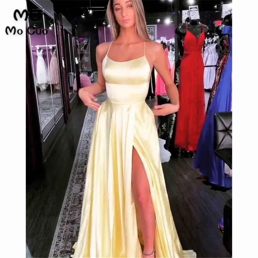 In Stock A-Line Evening Dresses with Pockets Long Prom Dress Spaghetti Straps Front Slit Satin Formal Evening Dress for Women
In Stock A-Line Evening Dresses with Pockets Long Prom Dress Spaghetti Straps Front Slit Satin Formal Evening Dress for Women