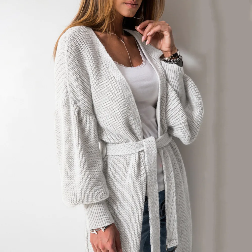 Женский кардиган с поясом вязаный свитер длинным рукавом для осени и зимы 2018 |