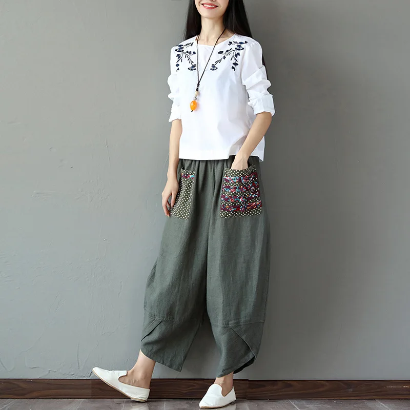 NEW 2020 Spring Trousers for Women Original Design Solid Loose Casual Elastic Waist Linen Bloomers Long Harem Pants Female
NEW 2020 Spring Trousers for Women Original Design Solid Loose Casual Elastic Waist Linen Bloomers Long Harem Pants Female