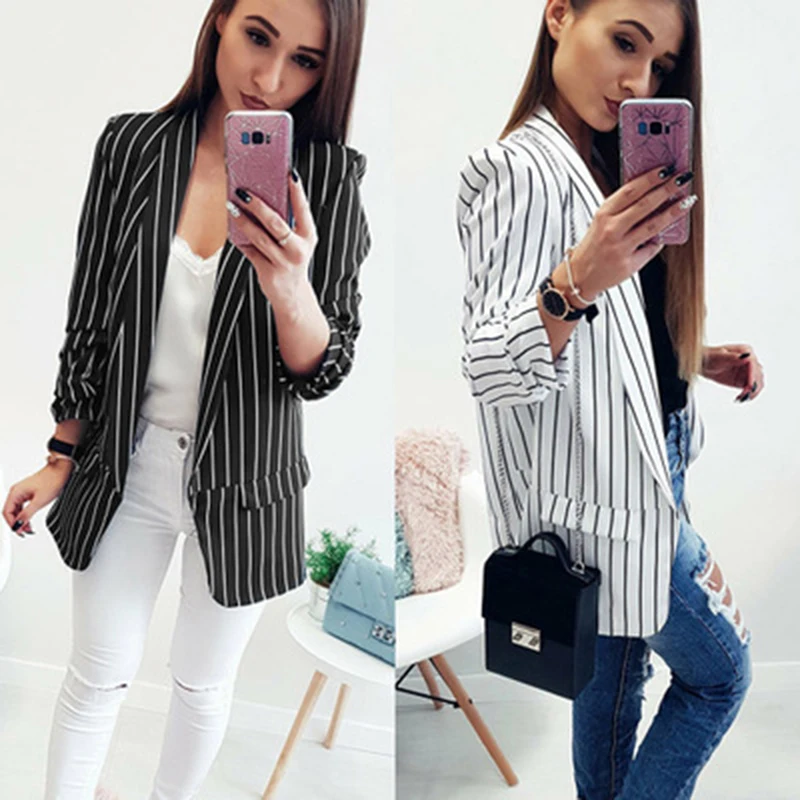 Autumn Women Blazers And Jackets Office Lady Suit Coat Slim White Black Strip Business Female Coat Blazer Feminino Jackets
Autumn Women Blazers And Jackets Office Lady Suit Coat Slim White Black Strip Business Female Coat Blazer Feminino Jackets