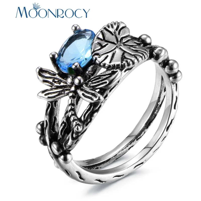 Фото Женское Винтажное кольцо MOONROCY серебряное с кристаллами в виде - купить
