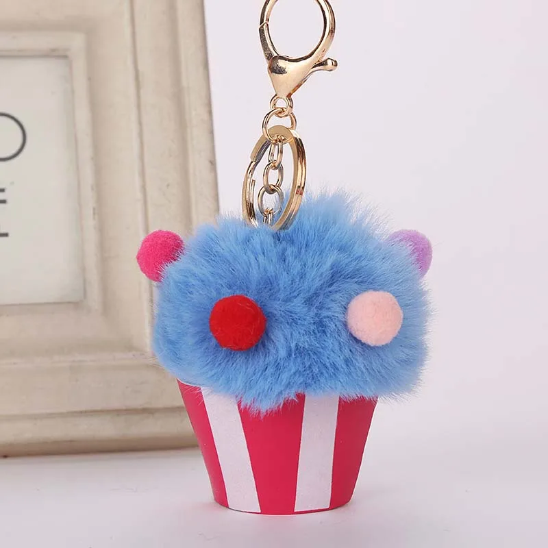 Пушистый меховой брелок для ключей "мороженое" женщин Fuax Rabbit Furs Ball Pompom