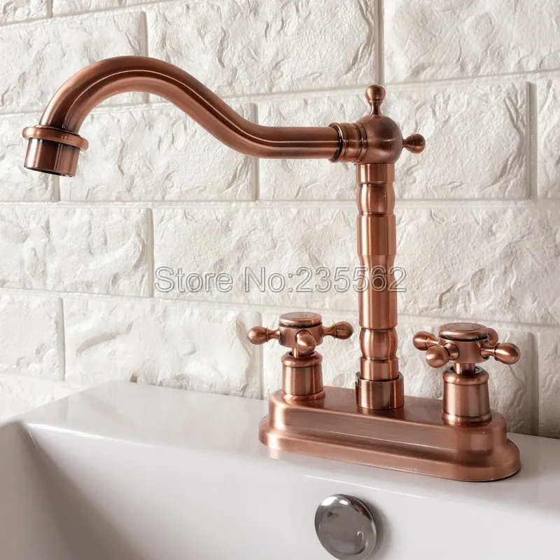 Antique Red Copper Swivel Spout Bathroom Basin Faucet and Kitchen Sink Faucets Dual Handle Cold / Hot Water Mixer Taps lrg044
Antique Red Copper Swivel Spout Bathroom Basin Faucet and Kitchen Sink Faucets Dual Handle Cold / Hot Water Mixer Taps lrg044