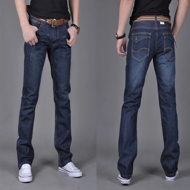 ClassDim Men's Straight Denim Jeans Navy Blue Solid Long Jeans New Fashion Male Classic Style Denim Jeans