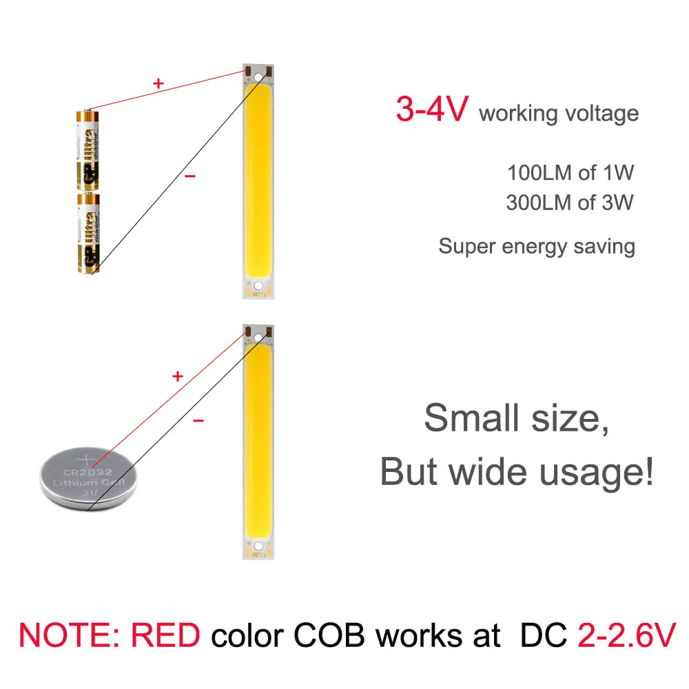 Sumbulbs 60*8mm 2V 3V COB LED Light Bulb 60mm Strip Red Bule Warm Cool White 1W 3W 3.7V LED Lighting Source for DIY Work Lamps
Sumbulbs 60*8mm 2V 3V COB LED Light Bulb 60mm Strip Red Bule Warm Cool White 1W 3W 3.7V LED Lighting Source for DIY Work Lamps
