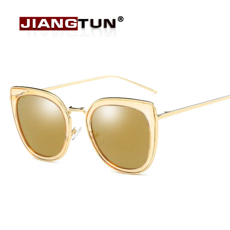 Jiangtun новейший сплав храм солнцезащитные очки Женщины кошачий глаз оригинальные
