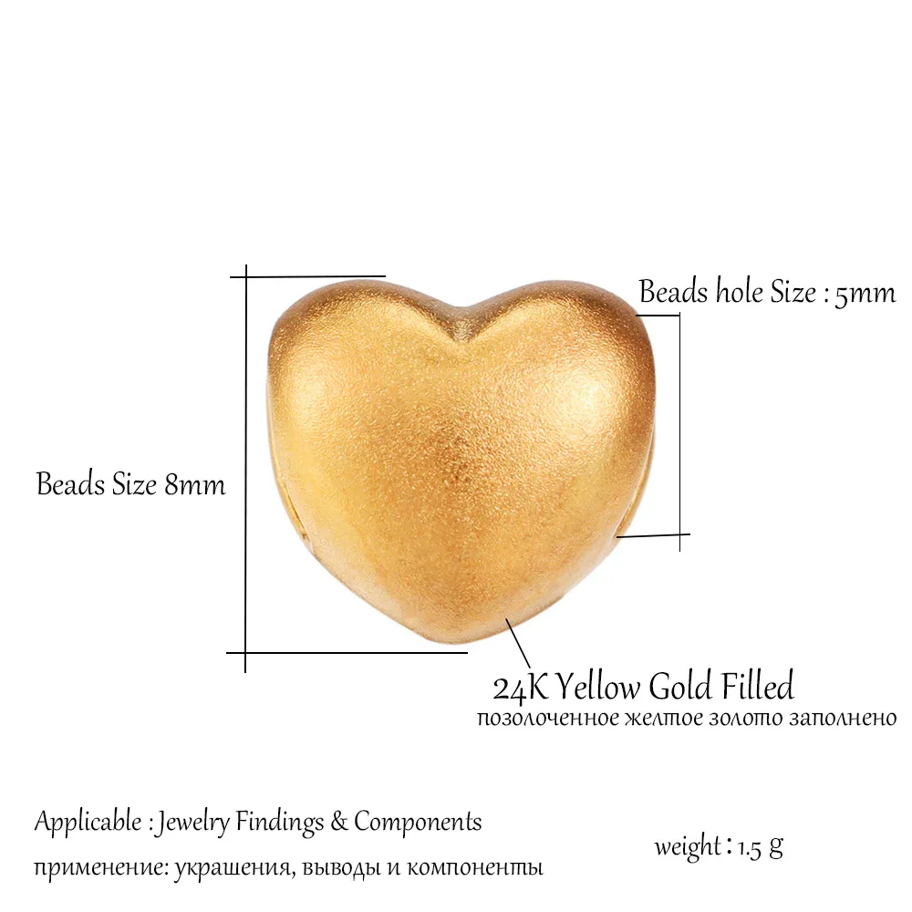 24K Yellow Gold Filled 8mm Heart Shape Bead Fit Charm Bracelet Bangle Loose Spacer Beads DIY For Jewelry Making Accessories
24K Yellow Gold Filled 8mm Heart Shape Bead Fit Charm Bracelet Bangle Loose Spacer Beads DIY For Jewelry Making Accessories