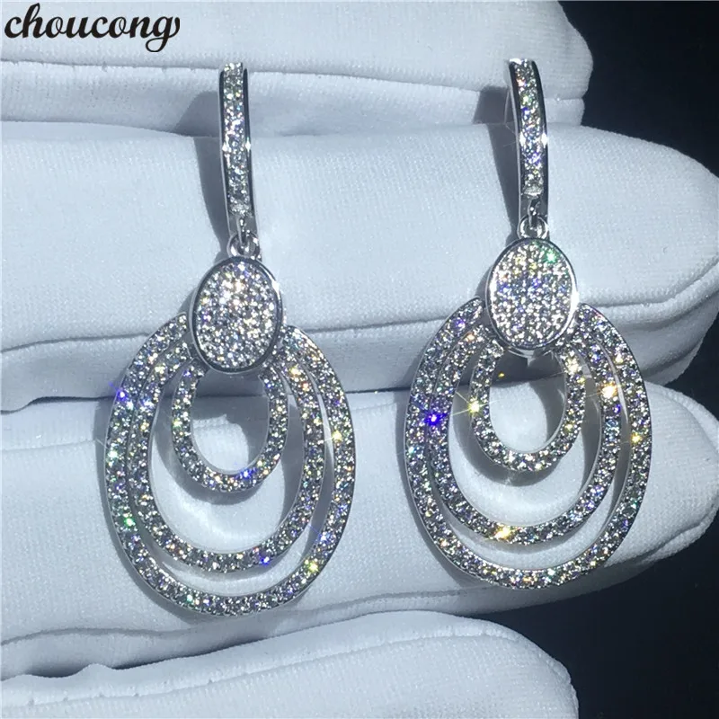 

choucong Luxury Drop earring Pave setting AAAAA zircon 925 Sterling silver Engagement Wedding Dangle Earrings for women jewelry