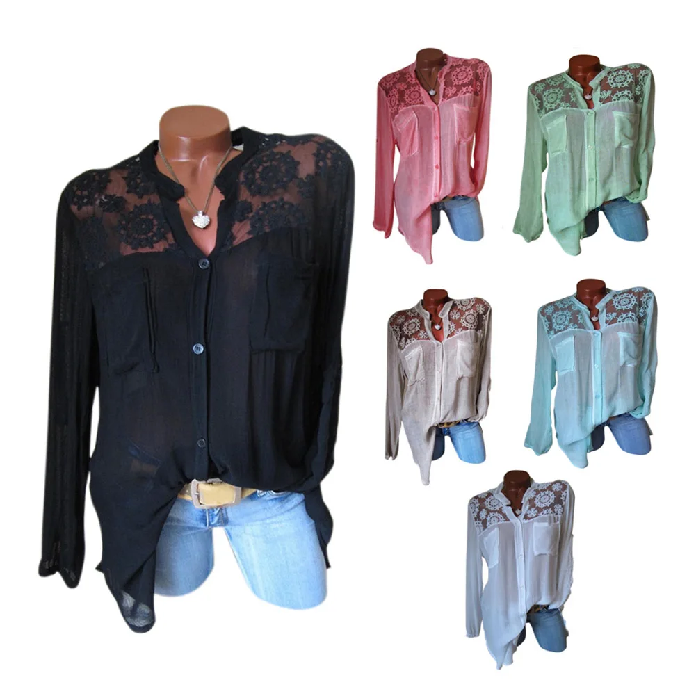 Women Autumn Shirts Stand Collar Long Sleeves Hollow Out Floral Hem Pockets Cardigan TY66
Women Autumn Shirts Stand Collar Long Sleeves Hollow Out Floral Hem Pockets Cardigan TY66