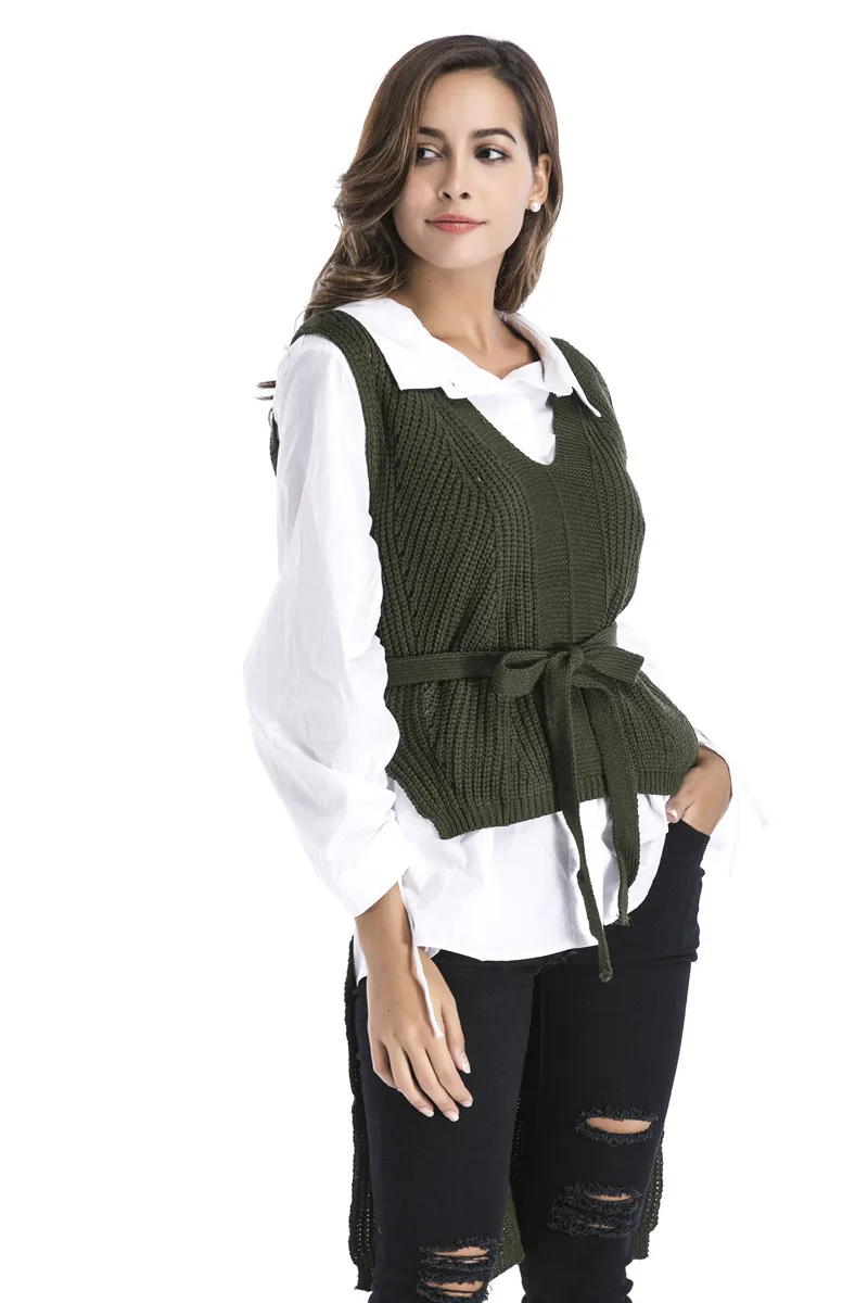 2018 Cuteelk женские V Neck Lace Up пуловеры жилет трикотаж Осень Одежда для весны осени зимы