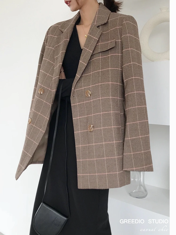 Suit Women blazers Female Vintage Double Breasted Office Ladies Plaid Blazer Long Sleeve Loose Houndstooth Suit Coat Jacket
Suit Women blazers Female Vintage Double Breasted Office Ladies Plaid Blazer Long Sleeve Loose Houndstooth Suit Coat Jacket