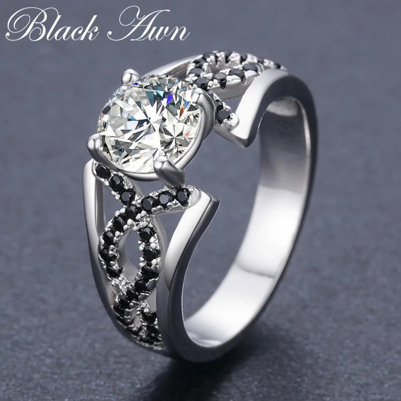Модные бриллиантовые серебряные ювелирные изделия обручальные кольца с черной
