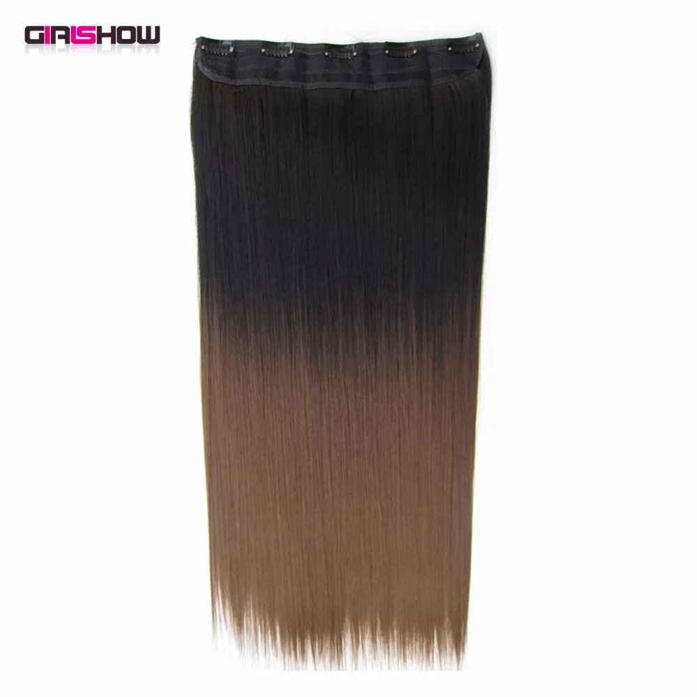 

Girlshow clip in on synthetic dip dye ombre hairpieces two tone straight slice hair extension 36 kinds of colours,130g,60cm 1pc