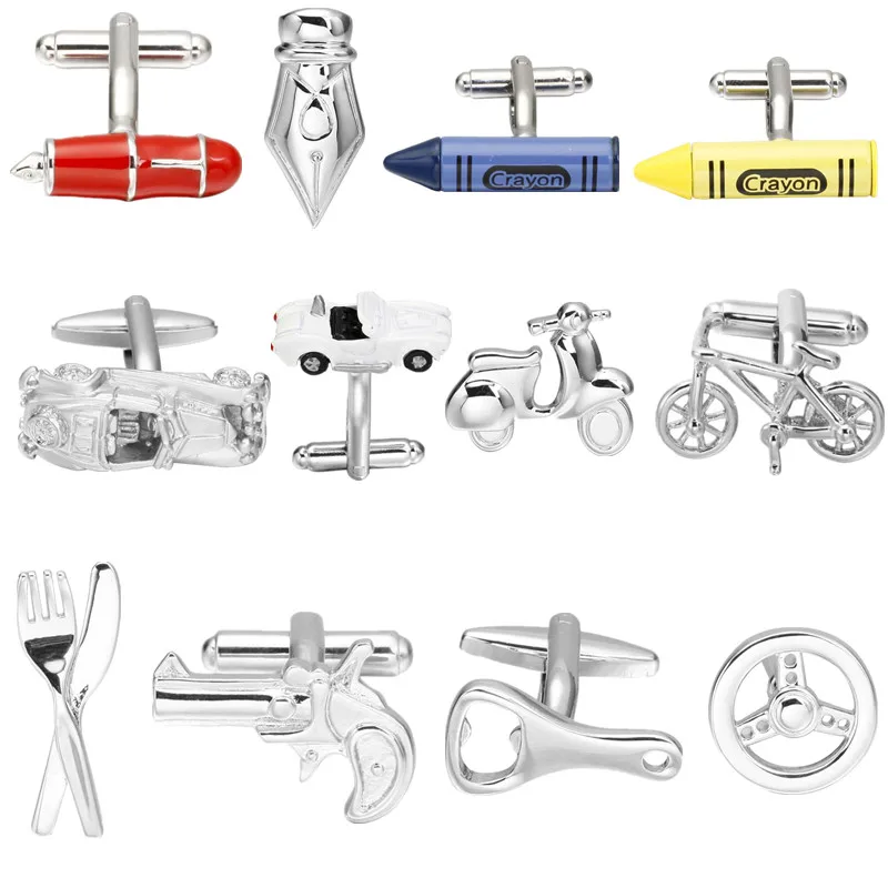 Fashion Instrument Design Cufflinks Casual Daily life designs Pen Crayon Bike Car Gun Men brand cufflinks Factory Price
Fashion Instrument Design Cufflinks Casual Daily life designs Pen Crayon Bike Car Gun Men brand cufflinks Factory Price