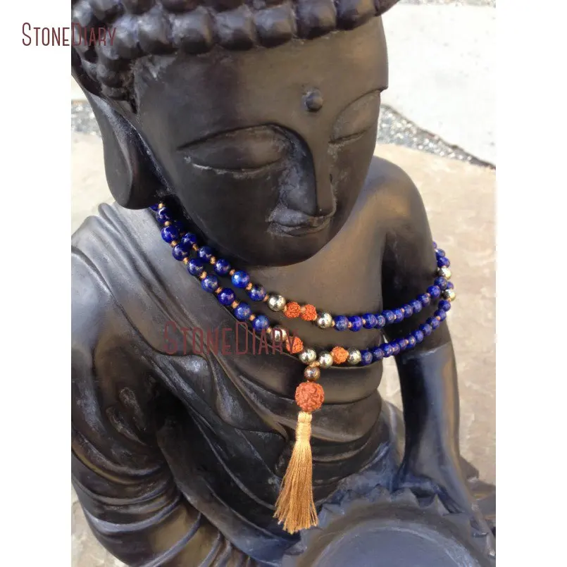 Hand Knotted Layering 108 Mala Beads Blue Lapis Lazuli Rudraksha Bodhi Seed Beads Prayers Mala Necklace With Tassel NM11016
Hand Knotted Layering 108 Mala Beads Blue Lapis Lazuli Rudraksha Bodhi Seed Beads Prayers Mala Necklace With Tassel NM11016