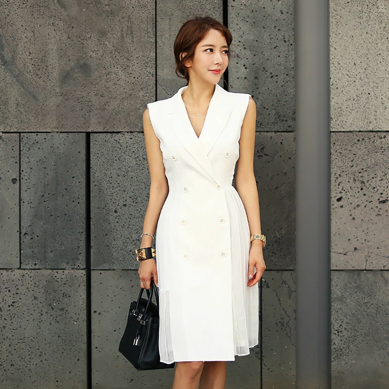 Plus Size Women Sleeveless Double Button White Black Dress Women Solid Wrap Bodycon Ladies Dresses OL Office Work Blazer Dress
Plus Size Women Sleeveless Double Button White Black Dress Women Solid Wrap Bodycon Ladies Dresses OL Office Work Blazer Dress