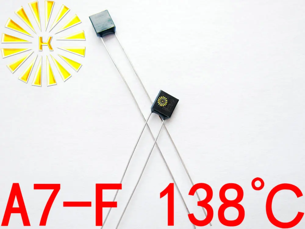 100% Original A7-F 138 degree Thermal Cutoff RH138 Thermal-Links 2A 250V Black Square Temperature Fuse x 500PCS 
100% Original A7-F 138 degree Thermal Cutoff RH138 Thermal-Links 2A 250V Black Square Temperature Fuse x 500PCS