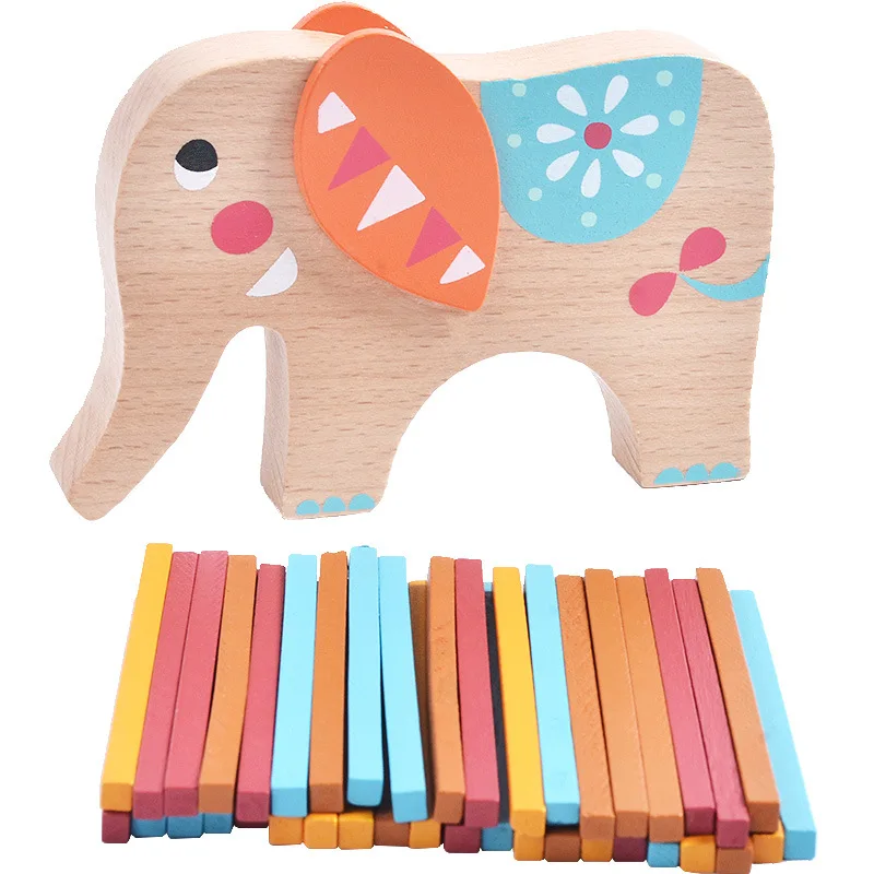 Цветные деревянные строительные блоки в виде слона для раннего обучения