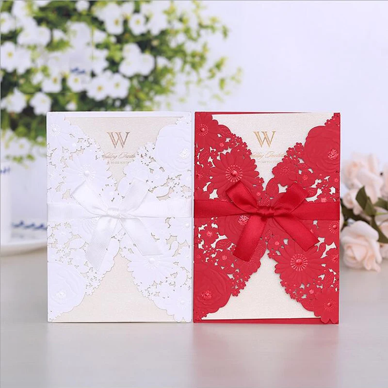 50pcs White Red Laser Cut Wedding Invitations Card Elegant Greeting Cards Envelopes with Ribbon Wedding Party Favor Decoration
50pcs White Red Laser Cut Wedding Invitations Card Elegant Greeting Cards Envelopes with Ribbon Wedding Party Favor Decoration