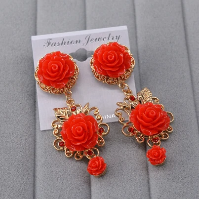 New Fashion Wedding Bride Jewelry Earrings Resin Flowers Drop Earrings For Women brincos
