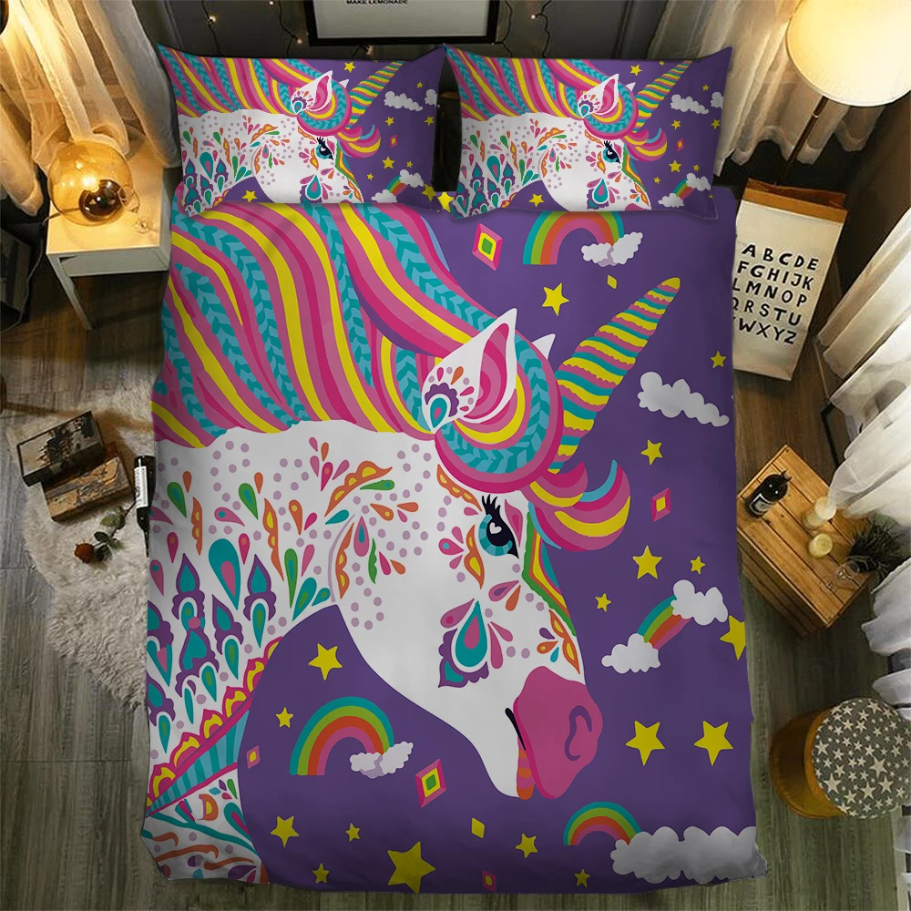 Art unicorn Bedding set purple color Duvet Cover Pillowcases Twin Full Queen King Size Bedclothes 3pcs home textile
Art unicorn Bedding set purple color Duvet Cover Pillowcases Twin Full Queen King Size Bedclothes 3pcs home textile