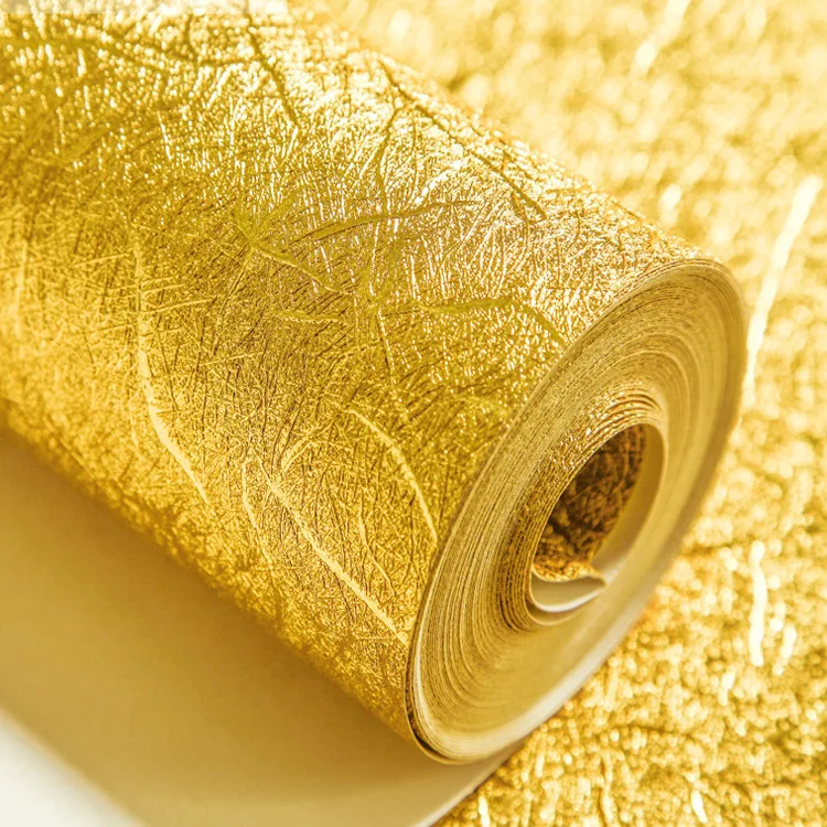 Thickened 10MX53CM Solid Color Gold Silver Foil Wallpaper PVC Wire Drawing Waterproof For Living Room Bar Background | Обустройство