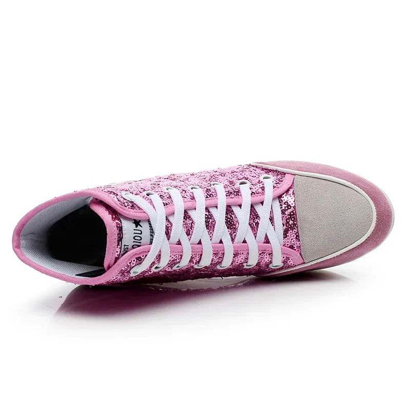 Женские туфли с блестками розовые повседневные спортивные на танкетке Размеры 35