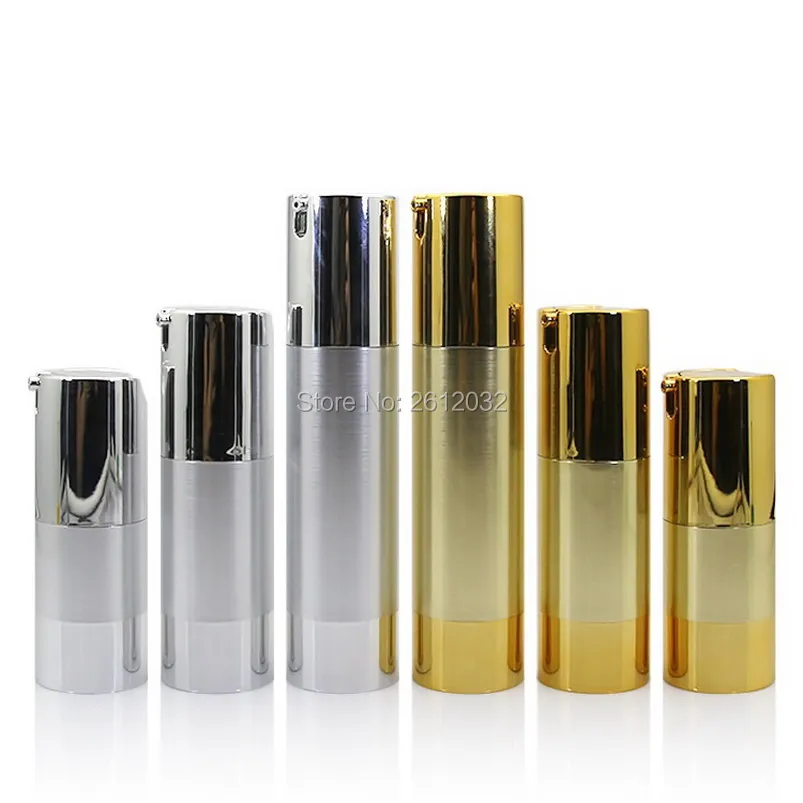 15ML 30ML 50ML Gold Silver Cosmetic Airless Bottle Portable Refillable Pump Dispenser Vacuum Bottles For Travel Lotion F20171524
15ML 30ML 50ML Gold Silver Cosmetic Airless Bottle Portable Refillable Pump Dispenser Vacuum Bottles For Travel Lotion F20171524