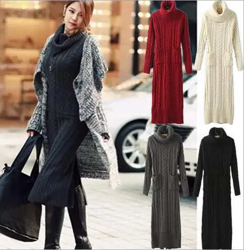 Fashion Autumn Winter Women Turtleneck Sexy Long-Sleeved Slim Dresses Elegant Ladies Double Pocket Long Knitted Sweater Dress
Fashion Autumn Winter Women Turtleneck Sexy Long-Sleeved Slim Dresses Elegant Ladies Double Pocket Long Knitted Sweater Dress