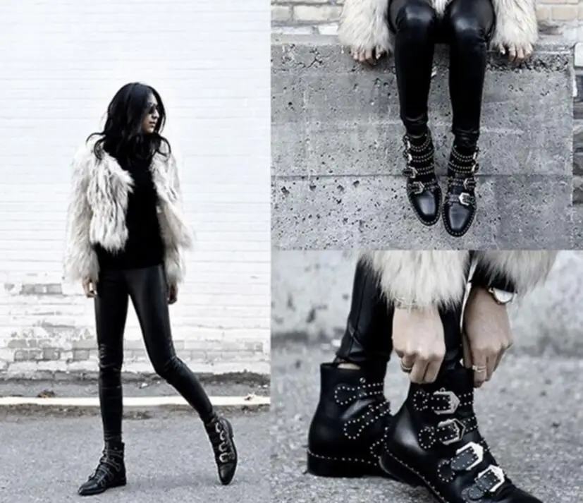 Spring Autumn Fashion Woman Black Ankle Boots Silver Metal Studed Rivet Decor Ankle Buckle Street Style Motorcycle Short Boots
Spring Autumn Fashion Woman Black Ankle Boots Silver Metal Studed Rivet Decor Ankle Buckle Street Style Motorcycle Short Boots