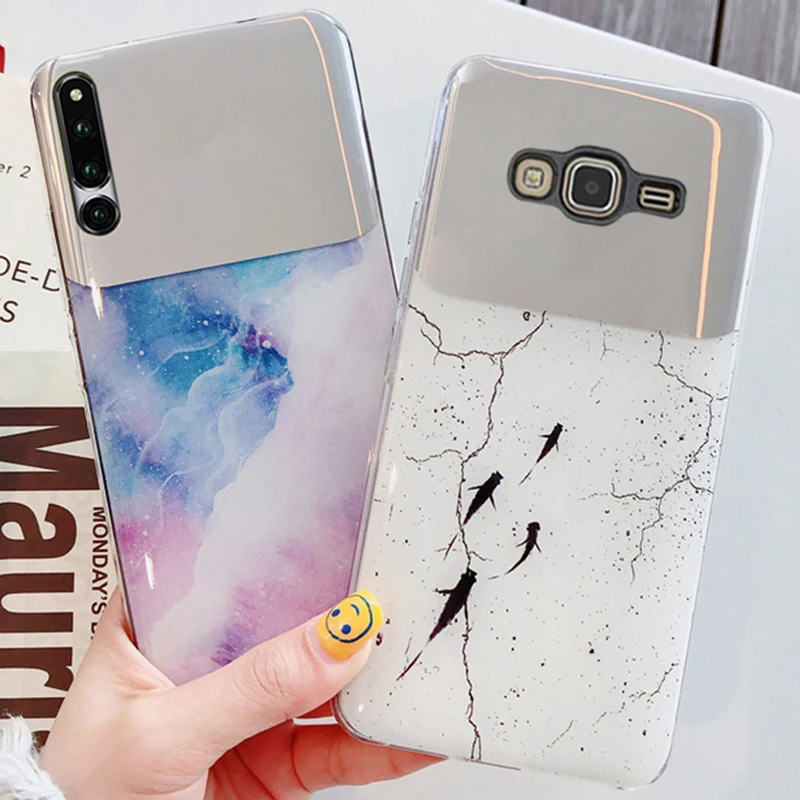 TRISEOLY для samsung Galaxy J2 Prime G532 чехол маленькое зеркало рыба и цвет мрамор Мягкий край