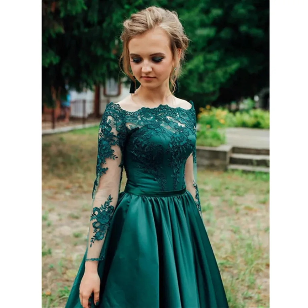 HONGFUYU A-Line Green Satin Prom Dresses Appliques Long Sleeve Off the Shoulder Evening Dresses Vestido De Festa Floor Length
HONGFUYU A-Line Green Satin Prom Dresses Appliques Long Sleeve Off the Shoulder Evening Dresses Vestido De Festa Floor Length