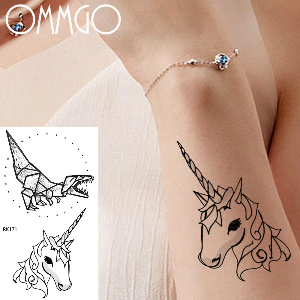 OMMGO Black Unicorn Dinosaur Tattoos Temporary For Kids Child Girl Body Art Tattoo Sticker Waterproof Fake Arm Face Tattoo Paper
OMMGO Black Unicorn Dinosaur Tattoos Temporary For Kids Child Girl Body Art Tattoo Sticker Waterproof Fake Arm Face Tattoo Paper