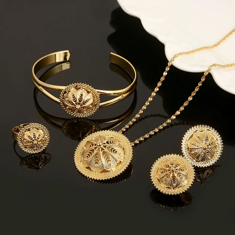 Комплект из эфиопских ювелирных изделий Joias Ouro золотого цвета украшения Эфиопия