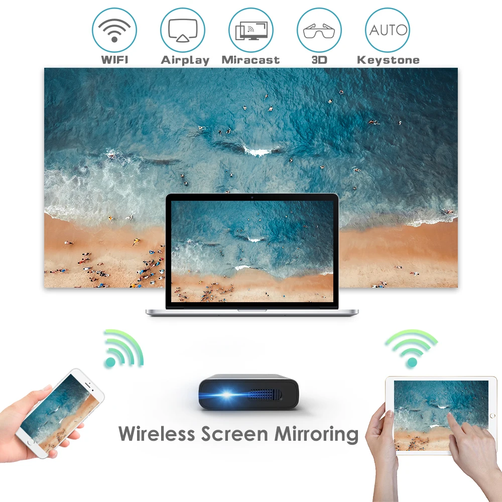 Artlii портативный мини проектор 3D экран зеркальное отображение DLP Wi Fi смартфон