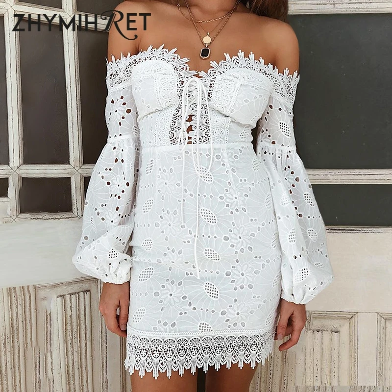 ZHYMIHRET White Lace Dresses For Women Slash Neck Lantern Sleeve Hollow Out Off Shoulder Dress Fall Winter Lace Up Vestido
ZHYMIHRET White Lace Dresses For Women Slash Neck Lantern Sleeve Hollow Out Off Shoulder Dress Fall Winter Lace Up Vestido