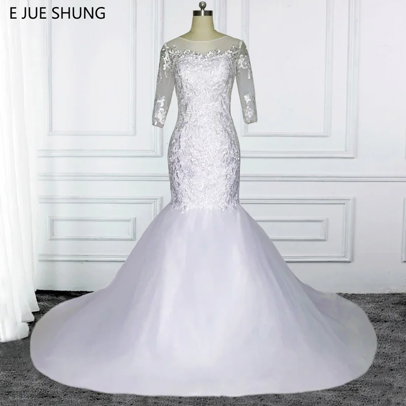 E JUE SHUNG White Lace Appliques Cheap Mermaid Wedding Dresses 2018 Lace Up Back 3/4 Sleeves Wedding Gowns abiti da sposa
E JUE SHUNG White Lace Appliques Cheap Mermaid Wedding Dresses 2018 Lace Up Back 3/4 Sleeves Wedding Gowns abiti da sposa